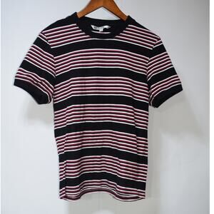 Mr Turk Striped Knit T Shirt Mens Small Black Red White Short Sleeve
